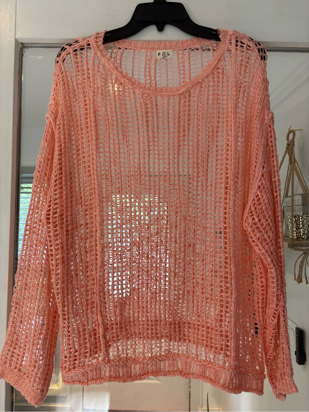 POL Open-Weave Coral Knit Top